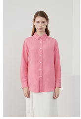 经典领长袖纽扣亚麻衬衫