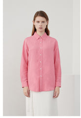 Chemise boutonnée en lin à col classique et manches longues