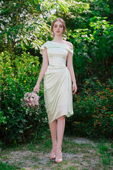 Annette Off Shoulder Draped Midi Silk Dress