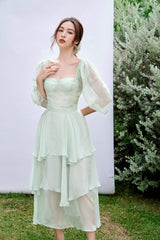 Francisca Sweetheart Neck Bishop Sleeves Layered Midi Dress