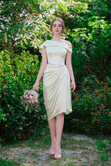 Annette Off Shoulder Draped Midi Silk Dress