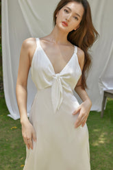 Jocelyn Open Back Bow-Tie Front Silk Slip Dress