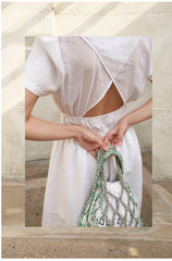 Linen Midi Dress with V-Neck, Button Front, and Cut-Out Back Detail