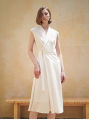 Sleeveless Wrap Midi Dress in Premium Linen with Belted Waist