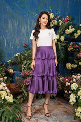 Pleated Tiered Silk Skirt with A-Line Silhouette