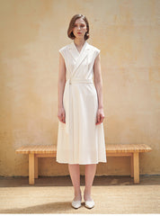 Sleeveless Wrap Midi Dress in Premium Linen with Belted Waist