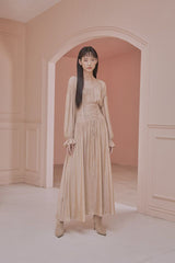 Julie Boat Neck Long Bishop Sleeves Lace Up Maxi Dress