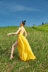 Robe dos nu en organza de soie avec fente jusqu'aux cuisses et jupe fluide pour un style de villégiature et de soirée