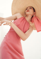 Halterneck Midi Silk Dress with Back Tie and Flowing A-Line Skirt