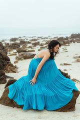 Robe longue à volants en organza de soie avec détails froncés et silhouette fluide pour un look de villégiature