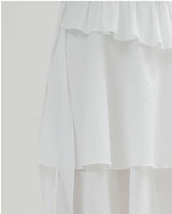 Tiered Linen Midi Skirt with Ruffle Peplum and Side Tie Detail