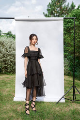 Audrey Square Neck Short Sleeves Layered Midi Dress