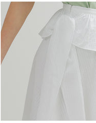 Tiered Linen Midi Skirt with Ruffle Peplum and Side Tie Detail