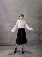 Silk Pleated Midi Skirt with Flowing A-Line Shape and Elegant Movement for Women