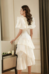 High-waisted ruffle tier chiffon organza skirt with voluminous layered silhouette