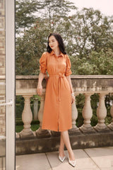 Silk Shirt Dress with Puff Sleeves and Waist Tie Detail