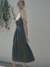 Ruffled Strap Linen Midi Dress with Button Front and Cross-Back Detail