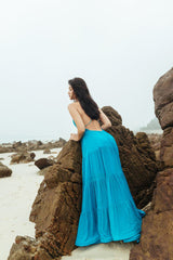 Robe longue à volants en organza de soie avec détails froncés et silhouette fluide pour un look de villégiature