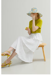 Tiered Linen Midi Skirt with Ruffle Peplum and Side Tie Detail