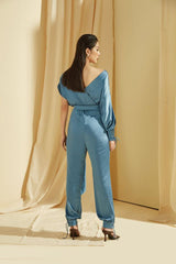 Silk Drape Blouse with Open Sleeve Detail and Waist Tie for Effortless Modern Elegance