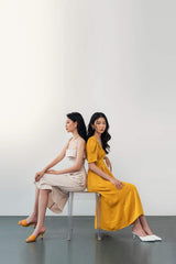 Silk Midi Dress with Draped Bodice and Adjustable Tie Shoulder Straps