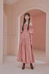 Leigh Bardot Puff Sleeve Shirred Tiered Maxi Dress