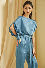 Silk Tapered Pants with Waist Tie and Drawstring Hem for a Refined, Relaxed Silhouette