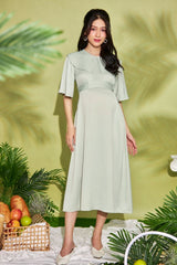 Flowy A-Line Silk Midi Dress with Cape Collar Detail