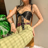 Silk crop top with tie-front design and adjustable shoulder straps for elevated summer looks