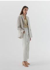 Tailored Linen Blazer with Notch Lapel and Front Flap Pockets for Women
