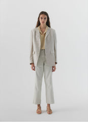 Tailored Linen Blazer with Notch Lapel and Front Flap Pockets for Women
