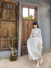 Silk Midi Skirt with High Waist and Knife Pleats for Elegant Flow and Feminine Movement