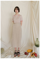 High-Waisted Linen Midi Skirt with Side Button Detailing