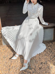 Silk Midi Skirt with High Waist and Knife Pleats for Elegant Flow and Feminine Movement