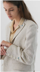 Tailored Linen Blazer with Notch Lapel and Front Flap Pockets for Women