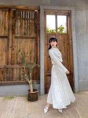 Silk Midi Skirt with High Waist and Knife Pleats for Elegant Flow and Feminine Movement