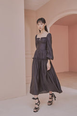 Julia Sweetheart Neck Long Bishop Sleeve Open Back Tiered Maxi Dress