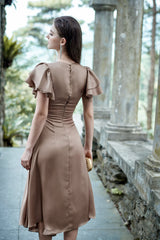 Robe mi-longue Rosalie à col en V et manches papillon