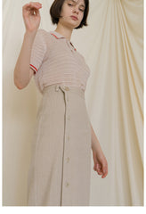 High-Waisted Linen Midi Skirt with Side Button Detailing