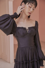 Julia Sweetheart Neck Long Bishop Sleeve Open Back Tiered Maxi Dress