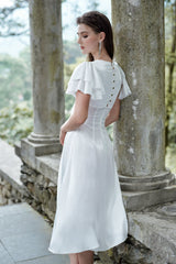 Robe mi-longue Rosalie à col en V et manches papillon
