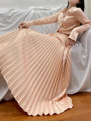 Silk Pleated Midi Skirt with High Waist and Flowing A-Line Silhouette for Elegant Styling