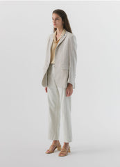 Tailored Linen Blazer with Notch Lapel and Front Flap Pockets for Women