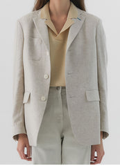 Tailored Linen Blazer with Notch Lapel and Front Flap Pockets for Women