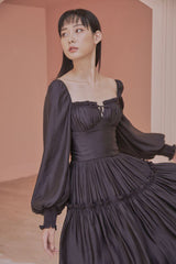 Julia Sweetheart Neck Long Bishop Sleeve Open Back Tiered Maxi Dress