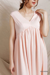 Silk Midi Dress with Pleated Empire Waist and Flowy A-Line Skirt