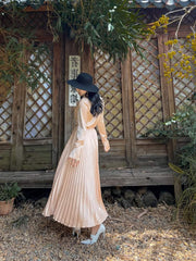 Silk Pleated Midi Skirt with High Waist and Flowing A-Line Silhouette for Elegant Styling