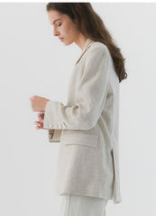 Tailored Linen Blazer with Notch Lapel and Front Flap Pockets for Women