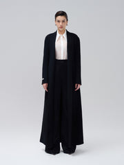 Wool-blend wide-leg pants with tailored high waist and full-length draped silhouette