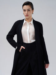 Wool-blend wide-leg pants with tailored high waist and full-length draped silhouette
